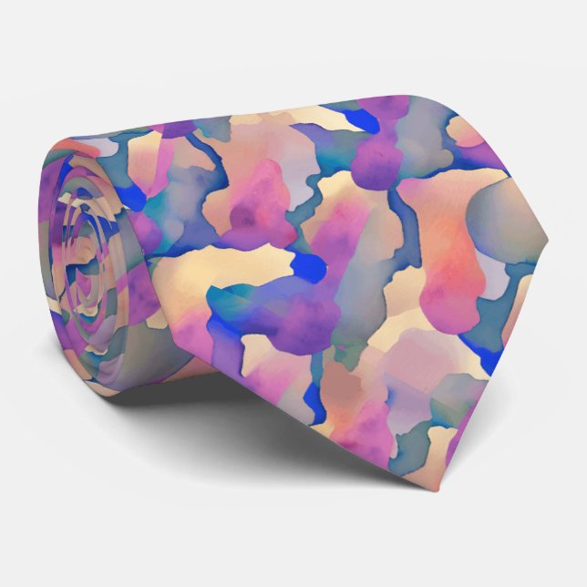 Gravata com Padrão Aquarela Multicolorida (Rolled)