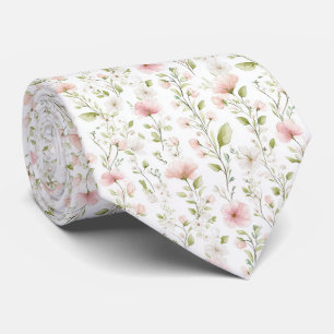Gravata com padrão de flores brancas rosa delicada