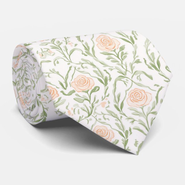 Gravata com padrão de rosas em aquarela em tons de (Rolled)