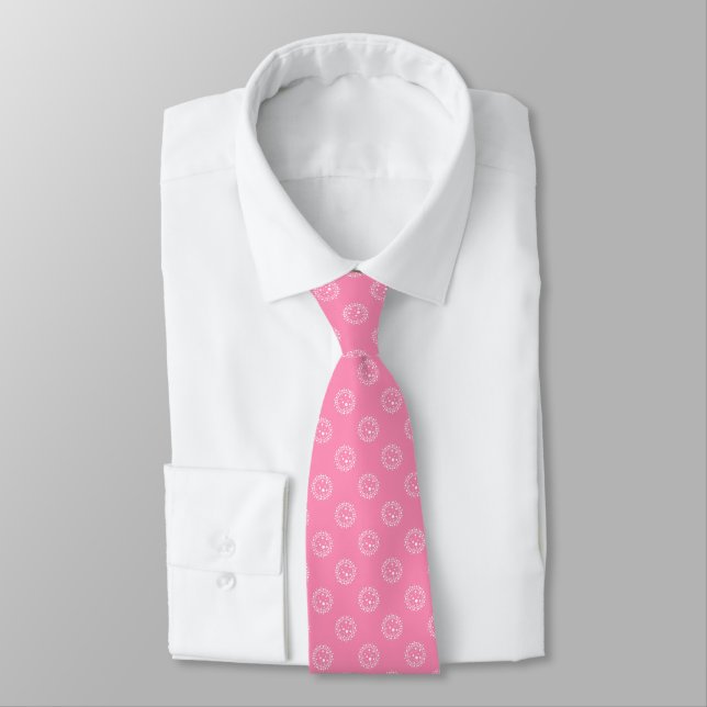 Gravata com padrão do vírus Corona Rosa e Branco (Amarrado)
