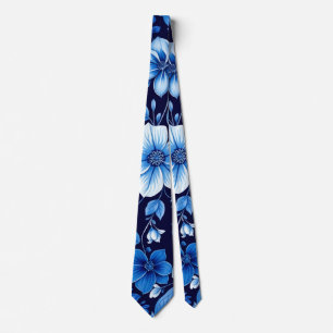 gravata com padrão floral azul