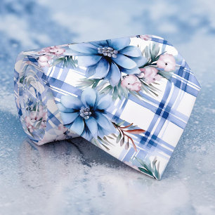Gravata com Padrão Floral Azul de Inverno Sazonal