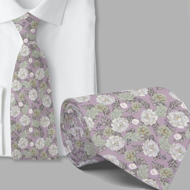 Gravata com Padrão Floral Flores Mauve Empoeirado (Criador carregado)