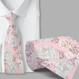 Gravata com Padrão Floral Rosa Flores Grandes