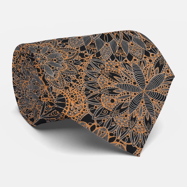 Gravata com Padrão Mandala Laranja (Rolled)