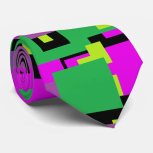 Gravata com Padrão Verde Roxo e Quadrado Preto
