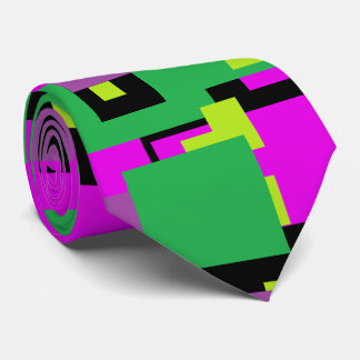 Gravata com Padrão Verde Roxo e Quadrado Preto