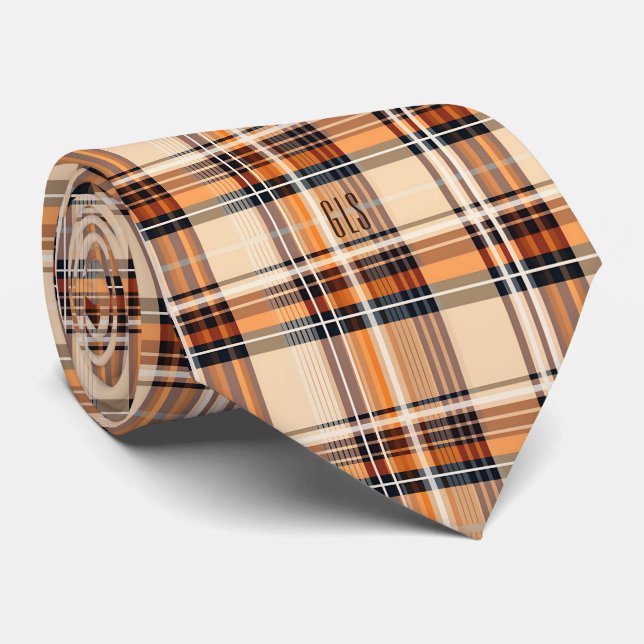 Gravata com Padrão Xadrez Outono Elegante Monogram (Rolled)