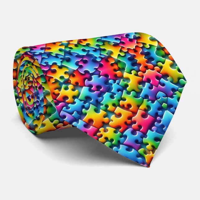 Gravata com Peças de Puzzle do Arco-íris de Consci (Rolled)