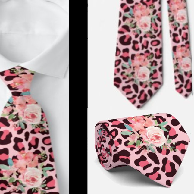 Gravata com Rosas Rosa e Estampa de Leopardo no Es (Criador carregado)
