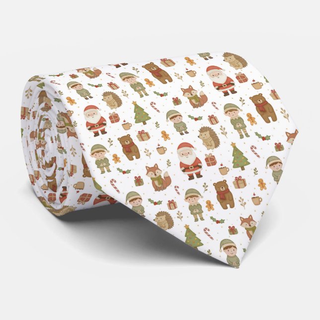Gravata com tema Natalino Floresta Desenhada à Mão (Rolled)