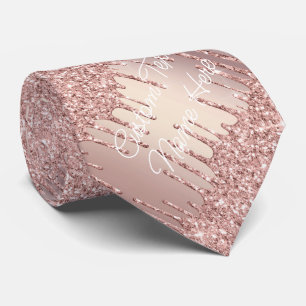 Gravata com Texto Personalizado Rose Gold com Bril
