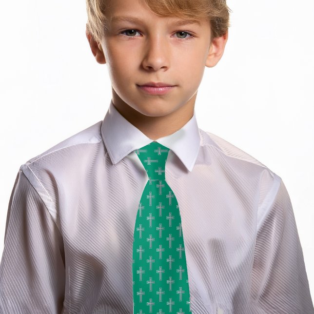 Gravata Comunhão de Silver da Cruz Católica Emerald Green (Criador carregado)