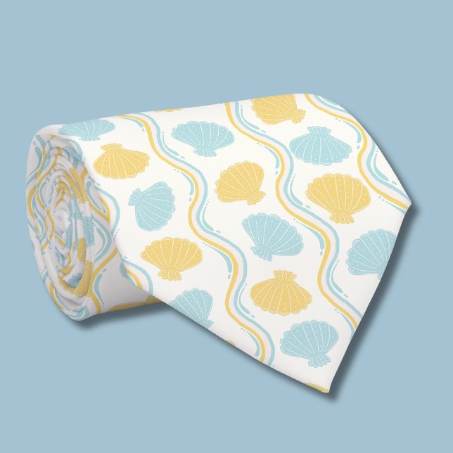 Gravata Concha e ondas de praia Verão (Seashells and oean waves tie rolled)