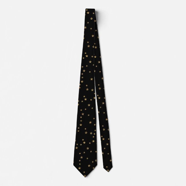 Gravata Confetti golden stars glitter shine elegant black (Frente)