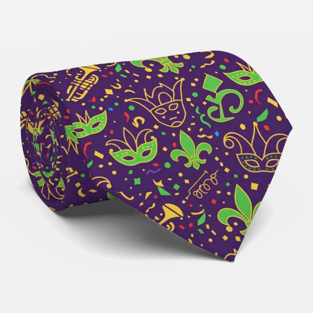 Gravata Confetti Kings Mardi Gras Tie (Rolled)