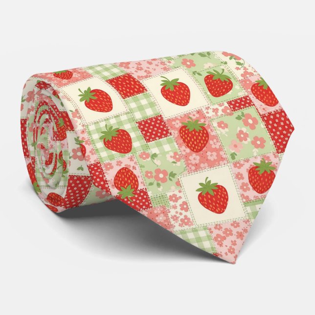 Gravata Conjunto de Morango em Patchwork para Piquenique ( (Rolled)