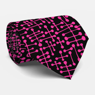 Gravata Connected Spots - Hot Pink on Black