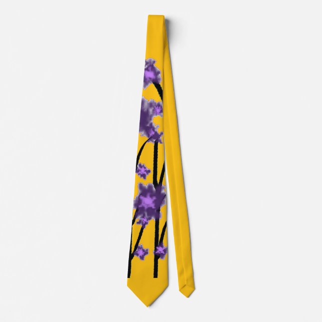 Gravata Contemporâneo Moderno Flores Roxas Amarelas (Frente)