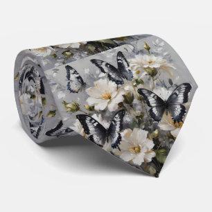 Gravata "Contraste Elegante: Borboletas Negras E Brancas