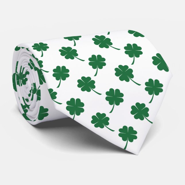 Gravata Cool Saint Patrick's Day four leaf clover  (Rolled)