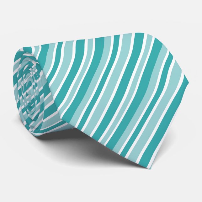 Gravata Cool teal white stripe pattern  (Rolled)