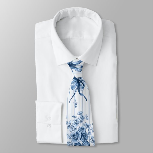 Gravata Coquete Azul Médio e Branco  (Amarrado)