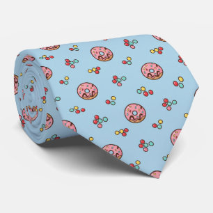 Gravata Cor Azul-Pó Colorido Donut Espalhado Divertido