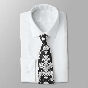 Gravata Cor damasco branca e preto decorativo