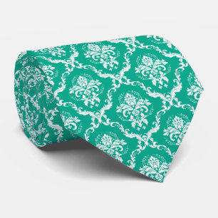 Gravata Cor damasco Floral Branco e Verde