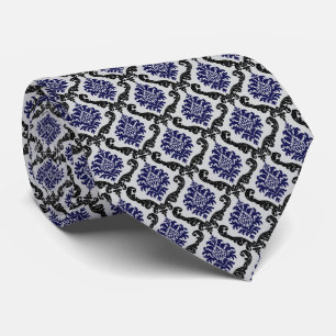 Gravata Cor damasco marinho azul, preto e Cinza claro