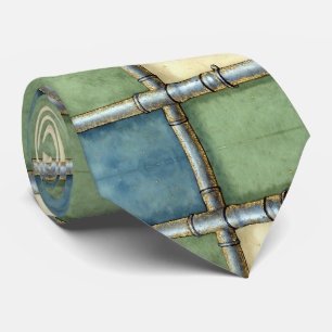 Gravata Cor de água artificial Azul Geométrico Dourado
