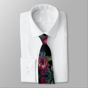 Gravata Cor de água floral rosa escura elegante