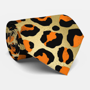 Gravata Cor de laranja dourado preto e pele de animal de i