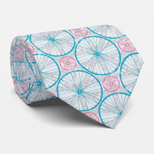 Gravata Cor-de-rosa azul - Padrão das rodas das bicicletas (Rolled)