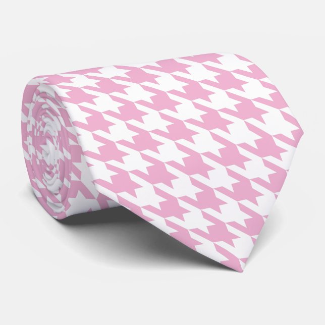 Gravata Cor-de-rosa branco Pied de Poule Houndstooth (Rolled)