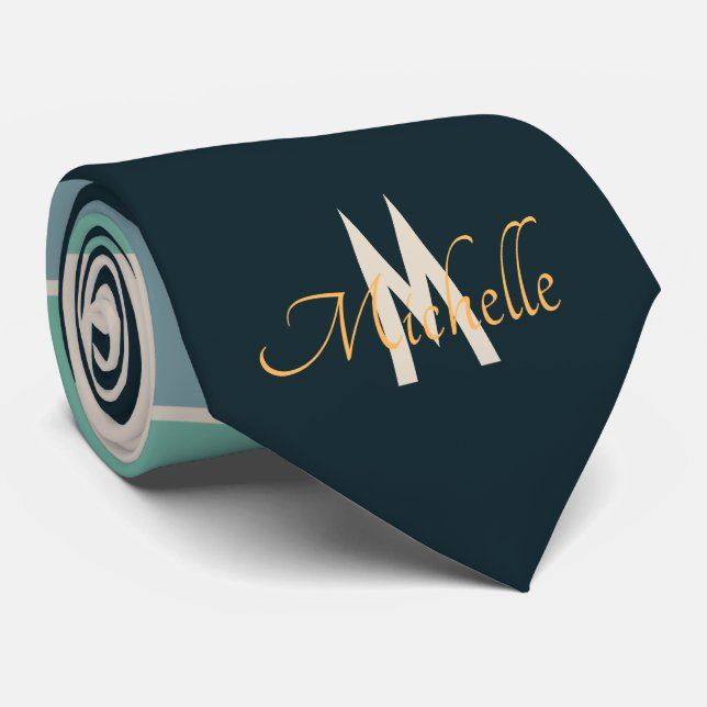 Gravata cor-de-rosa e azul-marinho Padrão de riscas monogr (Rolled)