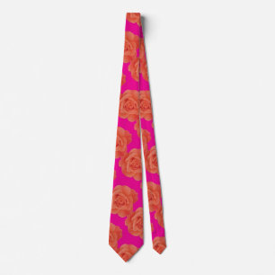 Gravata Cor Rosa Floral Cor-de-Rosa Quente Laranja Moderna
