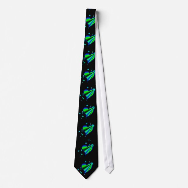 Gravata Coração Arco-Íris Verde Azul com Estrelas (Frente)