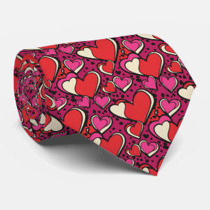 Gravata Coração em Pop-Art Cor-de-Rosa e Vermelho Vibrante