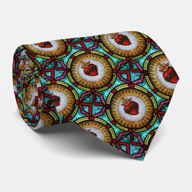 Gravata Coração Religioso Sagrado Jesus Escondeu Vidro (Rolled)