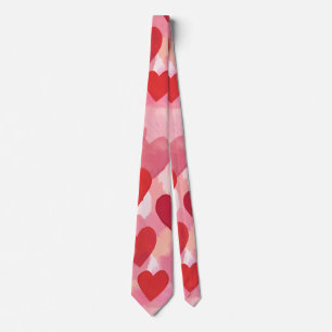 Gravata Corações de Aquarela Rosa e Vermelho Coquette Româ
