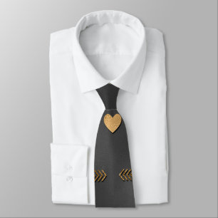 Gravata Corações Dourados no Namorados Elegante Preto