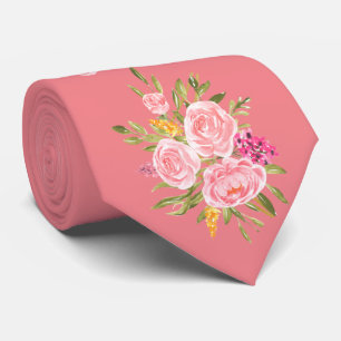 Gravata Coral Cor-de-rosa - Pai Floral do Pescoço Bride