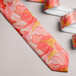Gravata Coral laranja aquarela padrão floral de verão<br><div class="desc">pétalas cor-de-coral rosa e cor-de-água vermelha alaranjada,  empalidecotadas com homem para uma roupa de verão de na moda.</div>