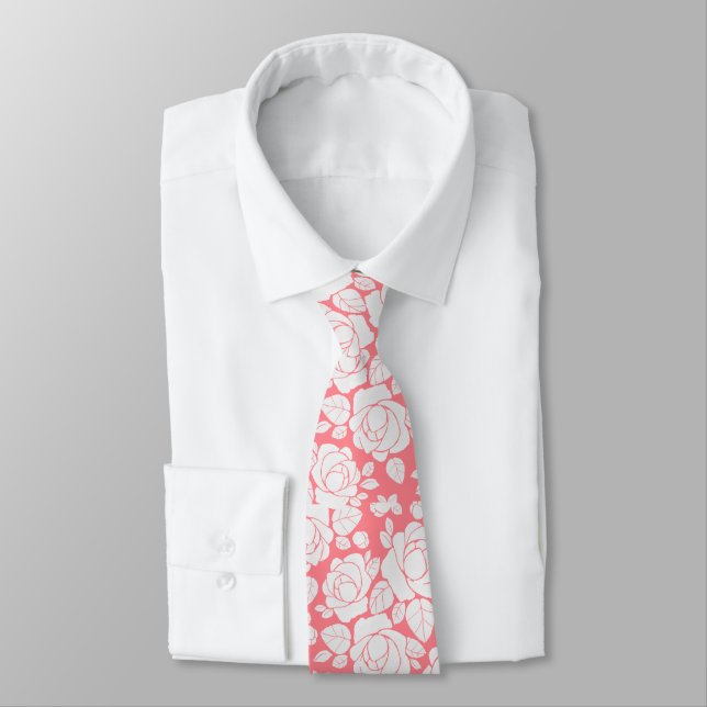 Gravata Coral Pink Floral Rose Casamento (Amarrado)