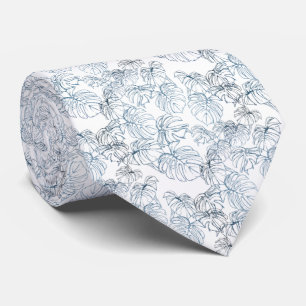 Gravata Corbata blanco con hojas azules dispersa