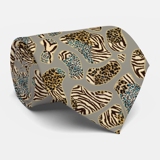 Gravata Corbata con mix de manchas de leopardo y tigre (Rolled)