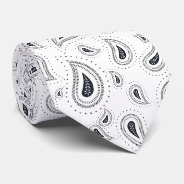 Gravata Corbata elegante blanco con azul oscuro (Rolled)