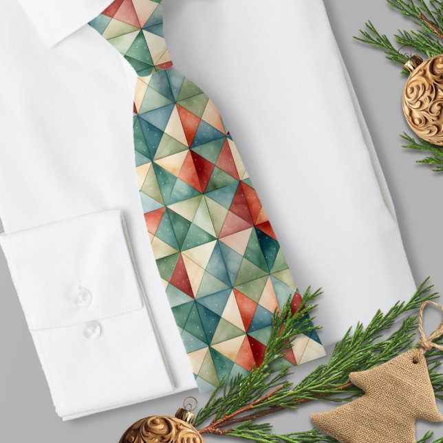 Gravata Cores de Água Geométricas Tradicionais Vermelhas e (Traditional Red and Green Geometric Watercolor Necktie 
)
